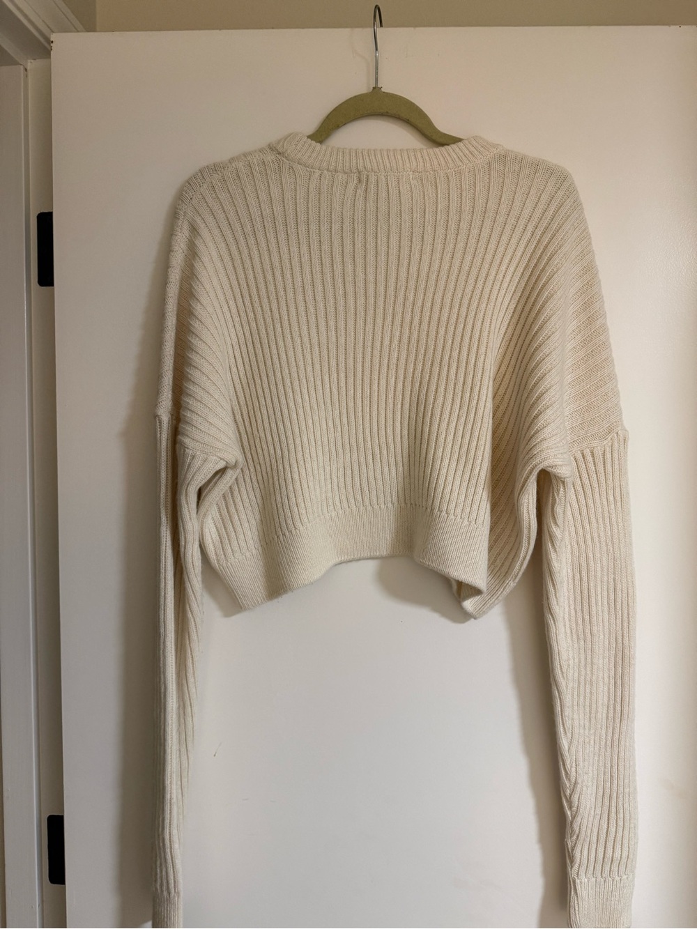 Urban Outfitters Cream Ribbed Knit Cropped Sweater | Size Large - Picture 4 of 4